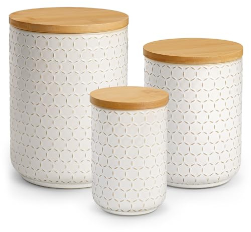 MALACASA LYDIA Ceramic Canisters Set with Airtight Lids, 80/40/20 oz Coffee Canisters Sets for the Kitchen, Large Jars for Flour, Sugar, Pasta, Coffee, Cookies, Tea - Set of 3, Hexagon