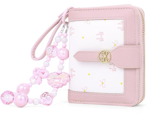 Busnos Geldbörse Damen Geldbeutel Klein Portemonnaie Damen Mini Portmonee for Women Geldbörsen Schleife Rosa mit Münzfach und Kartenfächern | Geldbeutel aus PU Leder