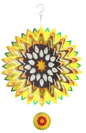 Asyduey 12Inch Sunflower Wind Spinners Outdoor 3D Sunflower Wind Spinner Garden Decor for Hanging Patio Yard Decoration