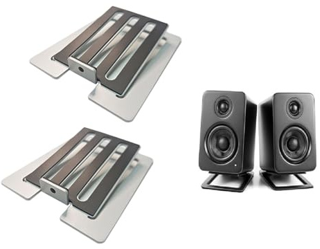 wigmoa U-Z2 Desktop Speaker Stands Pair for Small Speakers, Tilted Steel Tabletop Stands with Foam Padding, Fits Compact Studio Monitors, Computer Speakers (A/Gray)