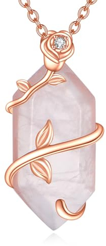 ONEFINITY Rose Quartz Necklace 925 Sterling Silver Rose Flower Pendant Pink Crystal Necklace Jewellery Gifts for Women