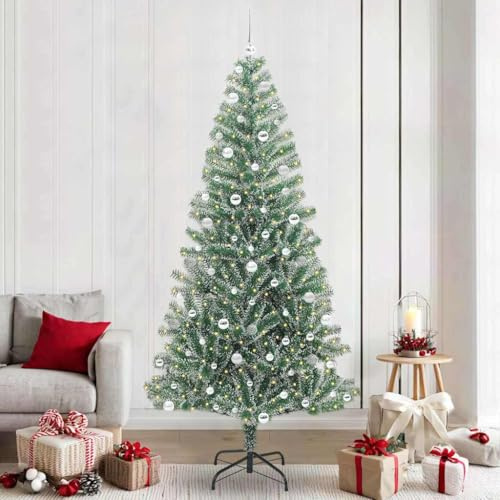 Albero di Natale artificiale innevato, altezza 240 cm, con luci LED a luce bianca calda integrate, albero di Natale per interni ed esterni, PET e metallo