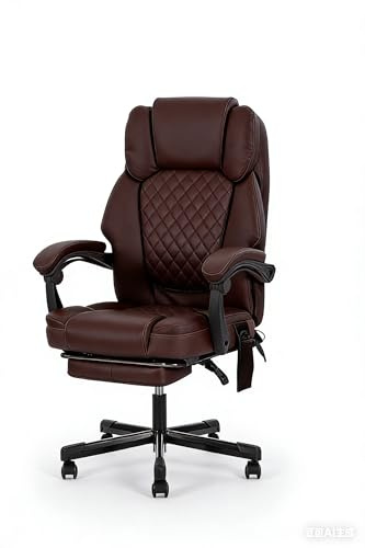 Zuacs bürostuhl ergonomisch,Massage und Wärmesessel Stuhl, drehstuhl mit fußstütze, möbel für arbeitszimmer, pc Stuhl, chefsessel, PU-Typ (braun)