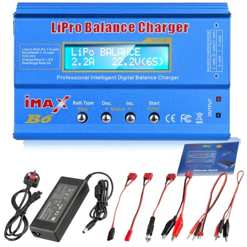 Lipo Battery Charger, SGZIOO 80W Lipo Charger, Airsoft Battery Charge with Power Cord, RC Battery Charger, Lipo Balance Charger LiPo, Li-ion, Li-Fe, LiHV Battery (1-6S), NiMH, NiCd (1-15S), Pb