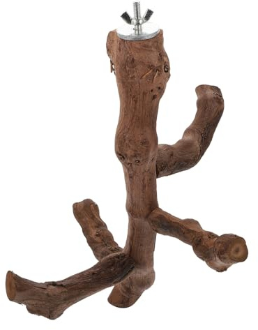 QUMIIRITY Natürliche Papageiensitzstange und Weinrebe mit Harter Struktur Erhöht den Aktivitätsbereich für Vögel im Käfig Brauner Vogelspielplatz