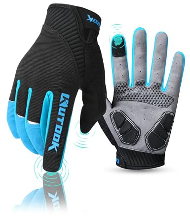 KUTOOK Fahrradhandschuhe Herren Mit Gel Vollfinger MTB Handschuhe Fahrrad Bekleidung Blau M