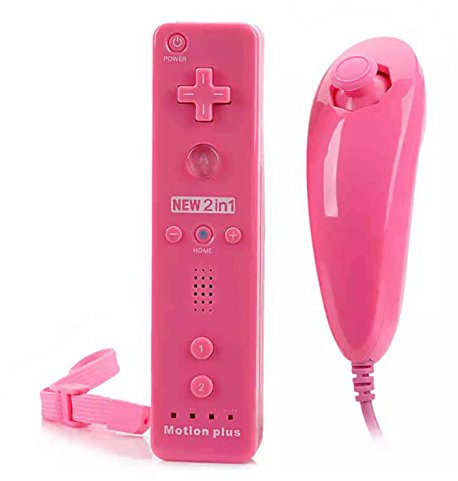 Télécommande Wiimote plus (Motion plus inclus) et Nunchuck pour Nintendo Wii et Wii U - Rose