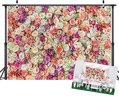 LYWYGG 8x6FT Blumenwand Hintergrund Blumen Rosen Blumen Frühling Hochzeit Vinyl Fotografie Hintergrund Baby Hintergrund Mädchen Liebhaber Party Dekoration Fotostudio Requisiten CP-48-0806