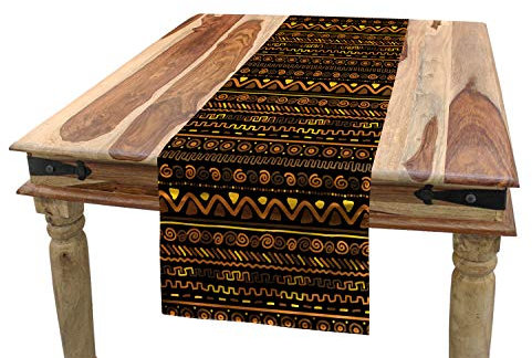 ABAKUHAUS afrikanisch Tischläufer, Timeless Gekritzel-Kunst, Esszimmer Küche Rechteckiger Dekorativer Tischläufer, 40 x 180 cm, Schwarz Umbrabraun
