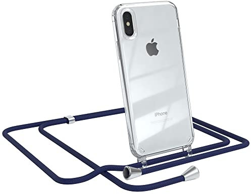 EAZY CASE Handykette kompatibel mit iPhone X/XS Handyhülle mit Umhängeband, Handykordel mit Schutzhülle, Silikonhülle, Hülle mit Band, Stylische Kette für Smartphone, Navy Blau