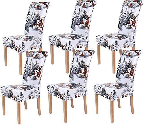 Homaxy Universal Stretch Stuhlhussen 2er 4er 6er Set Stuhlbezug für Stuhl Esszimmer (6er Set, Weihnachten B)