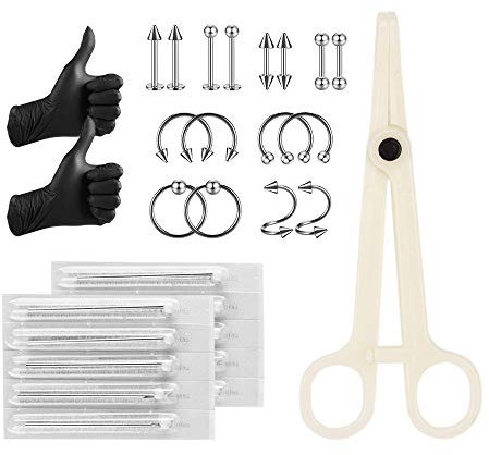 ATOMUS Set di 16 tipi di gioielli a forma di banana, 14G e 16G, aghi per piercing all'ombelico, 5 pezzi