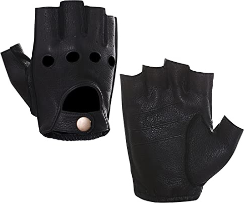 Harssidanzar Herren Halbfinger Lederhandschuhe für fahren Fingerlose Hirschleder ungefüttert Handschuhe GM005A, Schwarz,Größe L