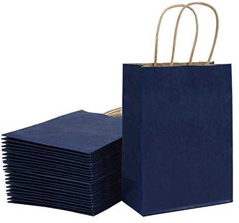 Loveinside 15X8X21 cm Papiertüten Kleine Kraft Navy Geschenktüten Bulk Mit Griffen Für Geburtstag Hochzeitsfeier Gefälligkeiten 25 Stück/Set