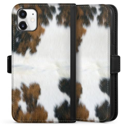 Klapphülle kompatibel mit Apple iPhone 11 Handyhülle aus Kunst Leder schwarz Flip Case Kuhfell Fell Kuh