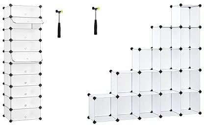 SONGMICS Schuhregal Kunststoff, rechteckiges Regalsystem mit 10 FÄchern, DIY Steckregal LPC10W Schuhregal, Regalsystem, Steckregal, 15 Würfel, DIY Würfelregal, stapelbar LPC44L