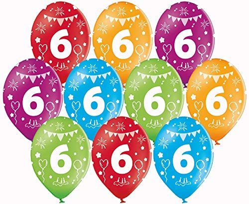 10 bunte Luftballons 6. Geburtstag Made in EU Luftballon Deko 6 Geburtstag Mädchen Junge Ballon 6 Luftballons Zahl 6, Helium geeignet, Größe 32cm