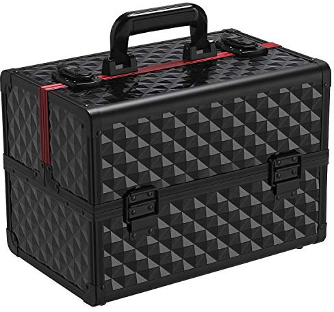 costoffs Luggage Cosmetic Cases Beauty Box Professional Makeup Storage Box Salon Barber Case (Black/Red)