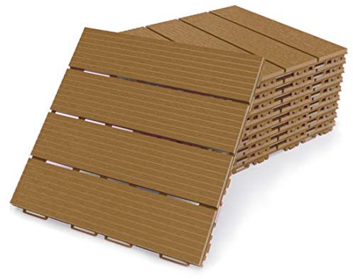 FORTENA Terrassenfliesen aus Kunststoff – 30 x 30cm, 8 Stück, 0,72 qm, Anti-Rutsch-Oberfläche, Klickfliesen in Holzoptik, Bodenbelag, cappuccino, witterungsbeständig