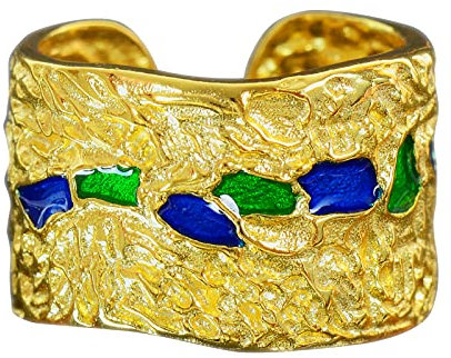 NicoWerk Damen Silberring Rustikal aus 925 Sterling Silber Breit Golden Mosaikartig Bandring mit Struktur Verstellbar Offen SRI656