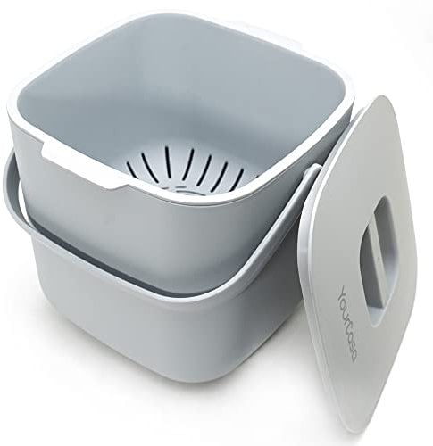 YourCasa Biomülleimer Küche - 7L - Komposteimer für alltäglichen Biomüll Behälter - Spülmaschinenfest - Geruchsdicht - Sieb - Bio Mülleimer klein mit Deckel Eimer Bioabfallbehälter Biotonne (Grau)