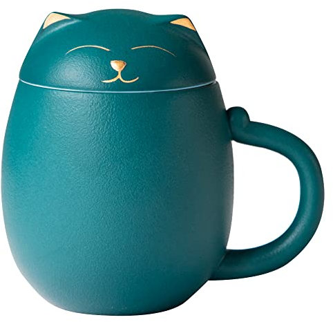 HEER Taza de té de cerámica con infusor y tapa, bonita taza de té de gato con filtro para remojar hojas sueltas, novedosa taza de té de cumpleaños, regalos de Navidad para hombres, mujeres, amantes de