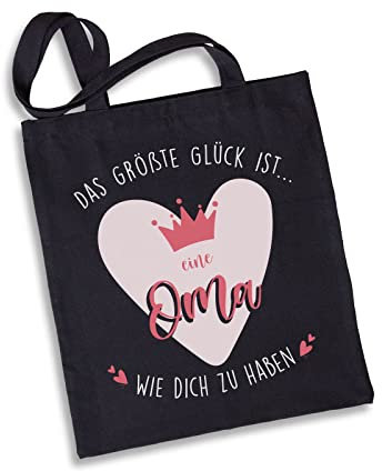 Tassenbrennerei Baumwolltasche mit Spruch Glück ist es eine Oma wie Dich zu haben - Jutebeutel Geschenk für Großmutter (Schwarz)