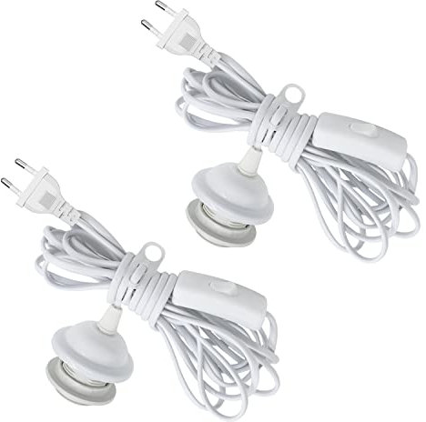 E27 Lampenfassung 2 Stück Hängelampe mit Stecker Lampenfassung mit Schalter, Hängeleuchte Weiß mit 450cm Netzkabel Pendelleuchte mit Schraubring Kann Lampenschirm DIY, für Schlafzimmer Wohnzimmer