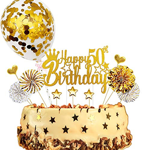 ENYACOS Happy Birthday Tortendeko 50, Gold Glitzer Cake Topper 50 Geburtstag, Happy 50.Birthday Kuchen Cupcake Topper, Kuchen Dekoration für 50 Geburtstagsfeier Zubehör(50)