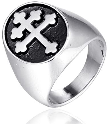 HCMA Katholisches lothringisches Kreuz Jeanne d'Arc Titan Stahl Herrenringe Amulett für Mann Freund Biker Schmuck Kreativität Geschenk