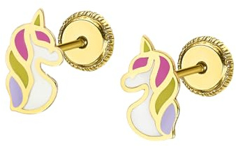 TIME ROAD Ohrringe Mädchen de Gold 9K LG00186 | Sicherer Schraubverschluss, Einhorn-Ohrringe, Kinder, Ideal als Kommunions- oder Geburtstagsgeschenk