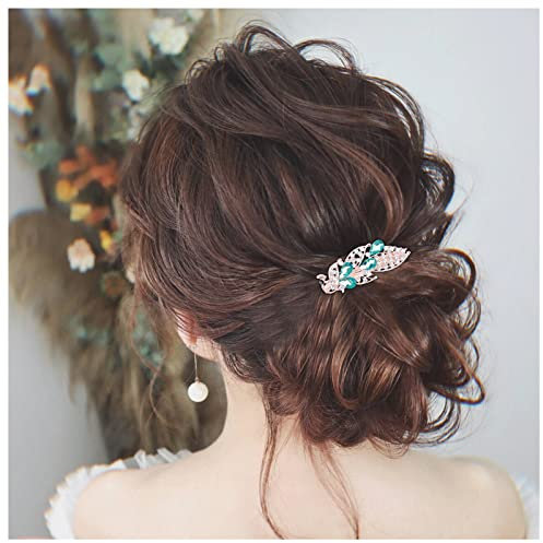 Allereya Kristall Pfau Haarspange Haarspange Grün Strass Haarspange Clip Kristall Hochzeit Kopfbedeckungen CZ Pfau Kopf Clip Kopfbedeckung Braut Haarschmuck für Frauen und Mädchen (Grün)