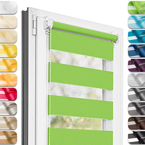 Estika Doppelrollo Klemmfix ohne Bohren - 95 cm x 220 cm - Grün - 27 Stofffarben, Tag und Nacht Duo Rollo, Rollos für Fenster ohne Bohren, Fenster Sichtschutz (95 cm Stoffbreite)