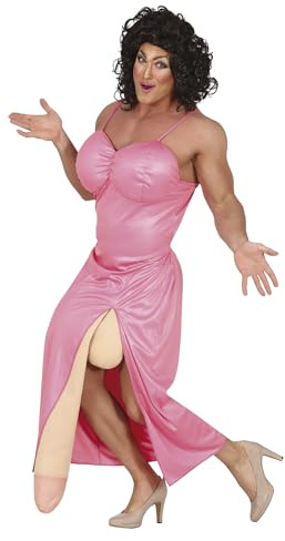 FIESTAS GUIRCA | Big Drag Kostüm für Herren (52-54/L) – Kleid, Gürtel und Scherz-Accessoire – Karneval, Junggesellenabschied, Mottoparty, Drag Queen Show, Humor, Rosa