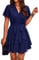 Jiraewh Damen Chiffon Kurz Kleid V-Ausschnitt Kurzarm Sommerkleid Tunika Kleider Einfarbig Elegant Rüschen Minikleid Casual Swing Skater Kleid Hohe Taille Partykleid Wickelkleid mit Gürtel （5086-DB,L）