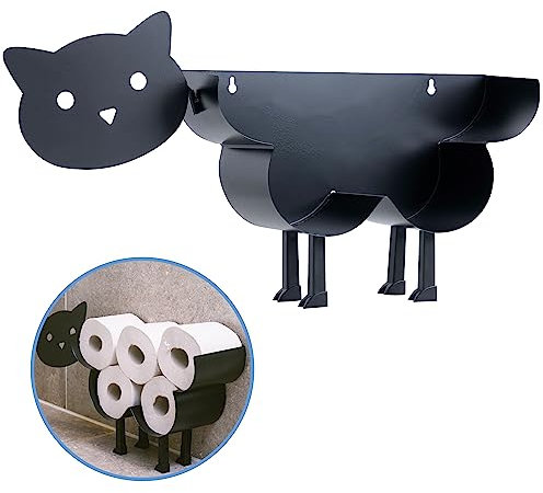 Sanics Ersatzrollenhalter Freistehend - WC Papierhalter Hängend - Wandhalterung - Katze - Toilettenpapierhalter Tiere - Schwarz