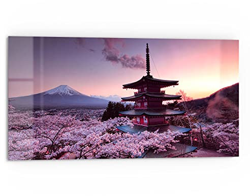 DEQORI Crédence de cuisine en verre - Motif fleurs de cerisier - Temple Japon - 80 x 40 cm - Panneau arrière de salle de bain ou de cuisinière - Protection anti-éclaboussures pour cuisine et salle de