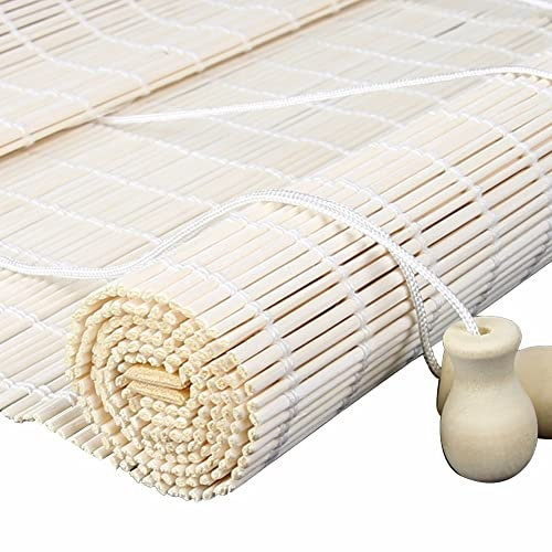 GREMBI White Bamboo Blinds Shades, Japanese-Style Light Filtesunscreen Roll up Blind for Outdoor Patio Yard Greenhouse, 50 80 90 100 110 120 140 150 160 cm Wide/100Cm*200Cm/40*80