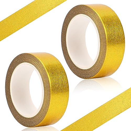 Mozeat Lens 2 Rollos de Cinta Adhesiva Dorada Washi 15 mm x 10 m, Para Costuras de Azulejos, Autoadhesiva, Decorativa Para Álbumes de Recortes, Envoltorio de Regalo
