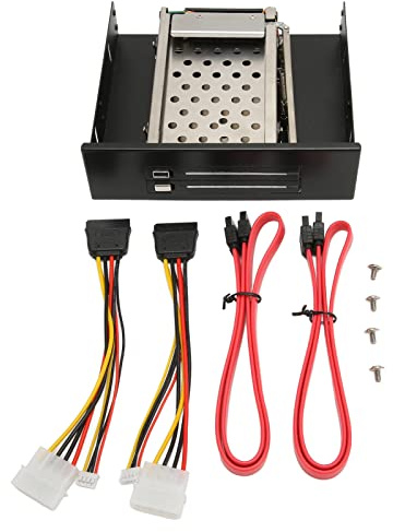 SYH&AQYE Internes 2,5 Zoll Festplattengehäuse mit Zwei Schächten, Montagehalterung, 6 Gbit/s, Hot Swap, Mobiler HDD Rack Käfig mit Festplattenstärke für 5,25 Zoll Diskettenlaufwerkschacht