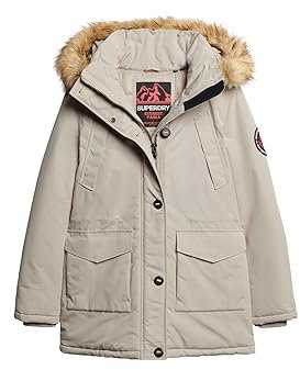 Superdry Damen Everest Parka mit Kunstfellkapuze Feldlerche Grau 38
