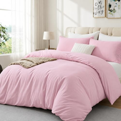 Luxe Dreams 100% Cotton Single Duvet Cover Set with 1 Pillowcase, Luxury Soft Bedding Duvet Covers Baby Pink, Premium Cotton Quilt Cover 135x200 cm