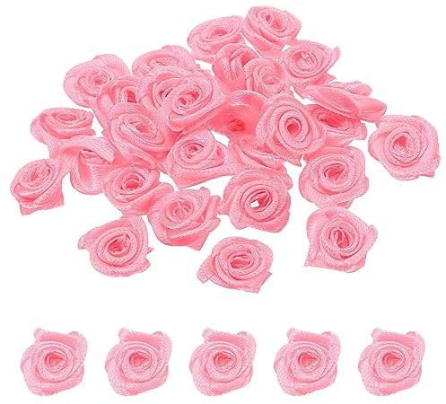 PATIKIL 0.6 30Stk Mini Satin Farbband Rosen Winzige Stoff Blumen Verzierungen Rosetten Applikation für Heimwerken und Hochzeit Rosa