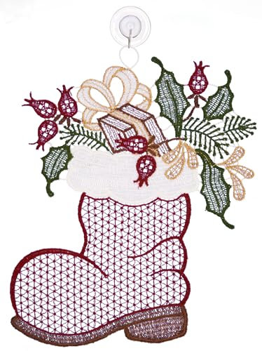 Plauener Spitze Fensterbild Weihnachten Nikolausstiefel 18 cm Weihnachtsdekoration Fensterdekoration Fensterschmuck Farbig mit Saugnapf