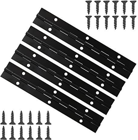Eowppue Paquete De 4 Bisagras De Piano con 24, Bisagras De Piano De Metal, Bisagras De Acero Inoxidable, Bisagras De Piano Duraderas, Ventana De Barco con Agujeros (Negro, 6 Pulgadas)