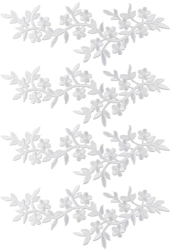 YYlingx 4 Pieces Long Flower Leave Embroided Patch Flower Vine Embroidered with Leaf White 10x3.9inch Iron on Patch Applique for Wedding Dress Sewing Clothing DIY Craft Accessories