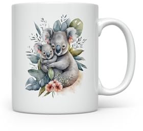 MAXIKIWI - Tazza da caffè o tè in ceramica liscia e resistente per casa o ufficio - perfetta per ogni occasione - Acquerello Koala mamma e bambino - 350 ml