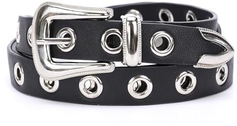 irisaa Nietengürtel Damen Schwarz, Gürtel Punk Schmal, Gothic Style, Taillengürtel Einheitsgröße, ca. 2.5 CM breit, Damen Taillengürtel 2020:Silber Schwarz