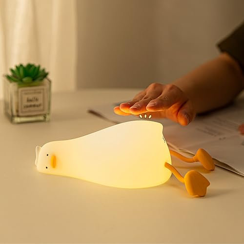BOATHOG Lying Flat Duck Night Light,Three Level Dimmable Touch Control LED Silicone Duck Lamp, Rechargeable Soft Lights for Bedside Decor,Birthday Xmas Gifts