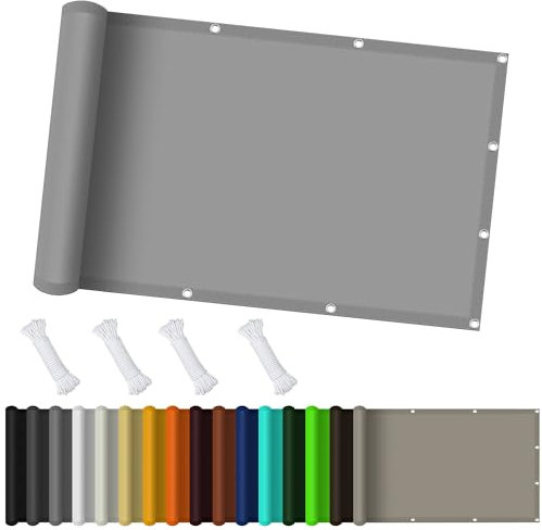 Sonnensegel 1.4 x 4 m, Wasserdicht 98% UV Schutz Sonnensegel Balkon ohne Bohren inkl Befestigungsseile für Garten Terrasse, Hellgrau